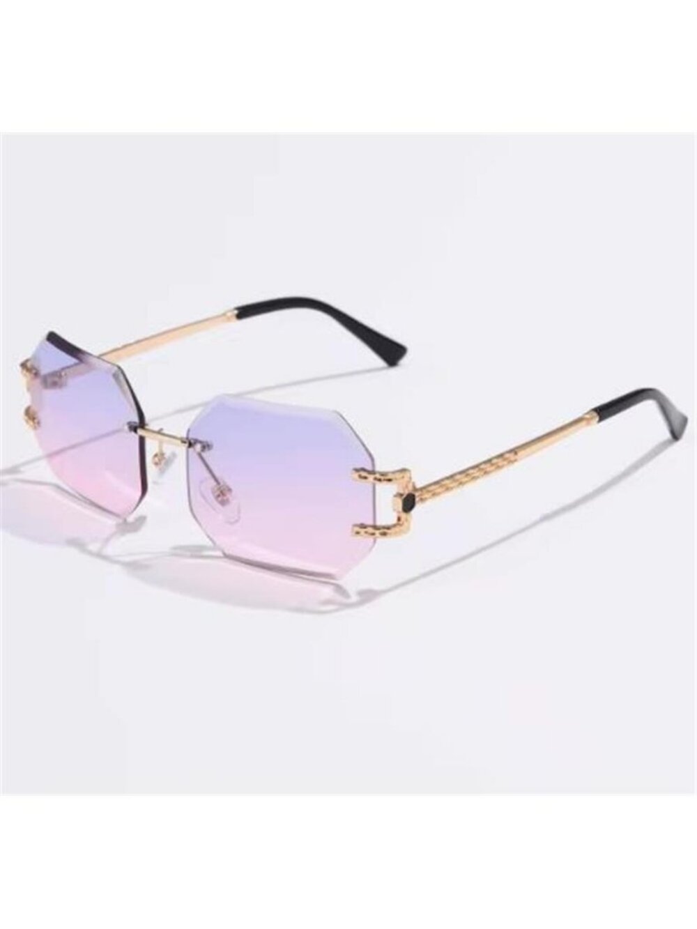 Retro Rimless Polygon SunGlasses - Picture 2 of 2